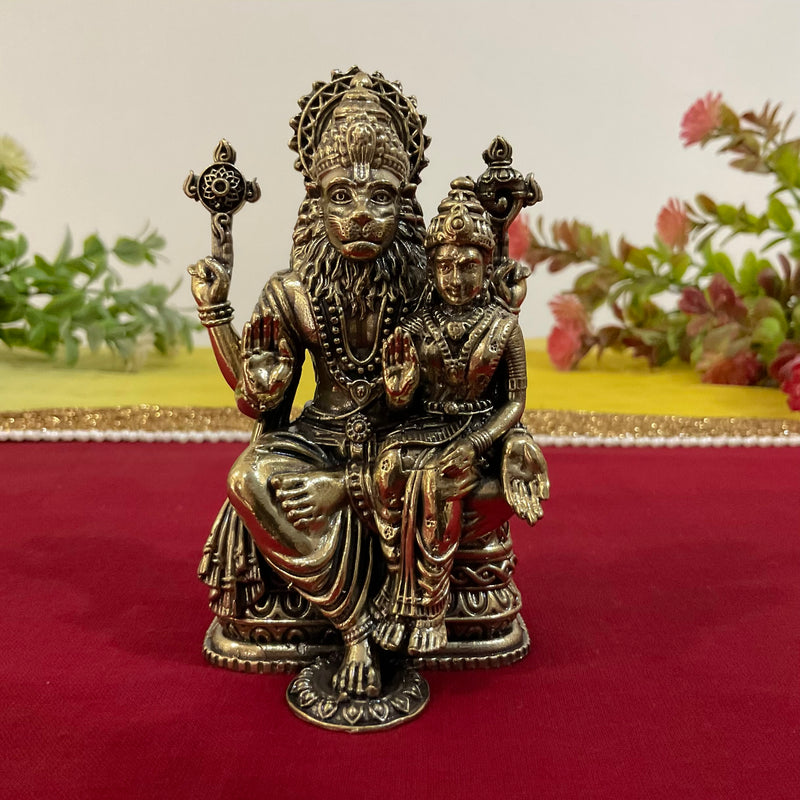 Narsimha Lakshmi Brass Idol - 4 Inch Statue Vishnu Avatar Home Pooja - Light Weight - Crafts N Chisel - Indian Home Decor USA