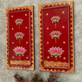 Shrinathji Jharoka Lotus Pichwai Wall Hanging (Set of 3) - Crafts N Chisel - Indian Home Decor USA