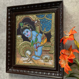 Baby Krishna 3D Tanjore Painting - Traditional Wall Art - Crafts N Chisel - Indian Home Decor USA