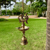 Annapakshi Hanging Diya Lamp With Bell Brass Festive Home Decor - Crafts N Chisel - Indian Home Decor USA