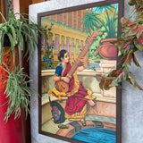 Seated Women Playing Sitar Handmade Oil Painting - Raja Ravi Varma Painting Recreation - Wall Decor - Crafts N Chisel - Indian Home Decor USA