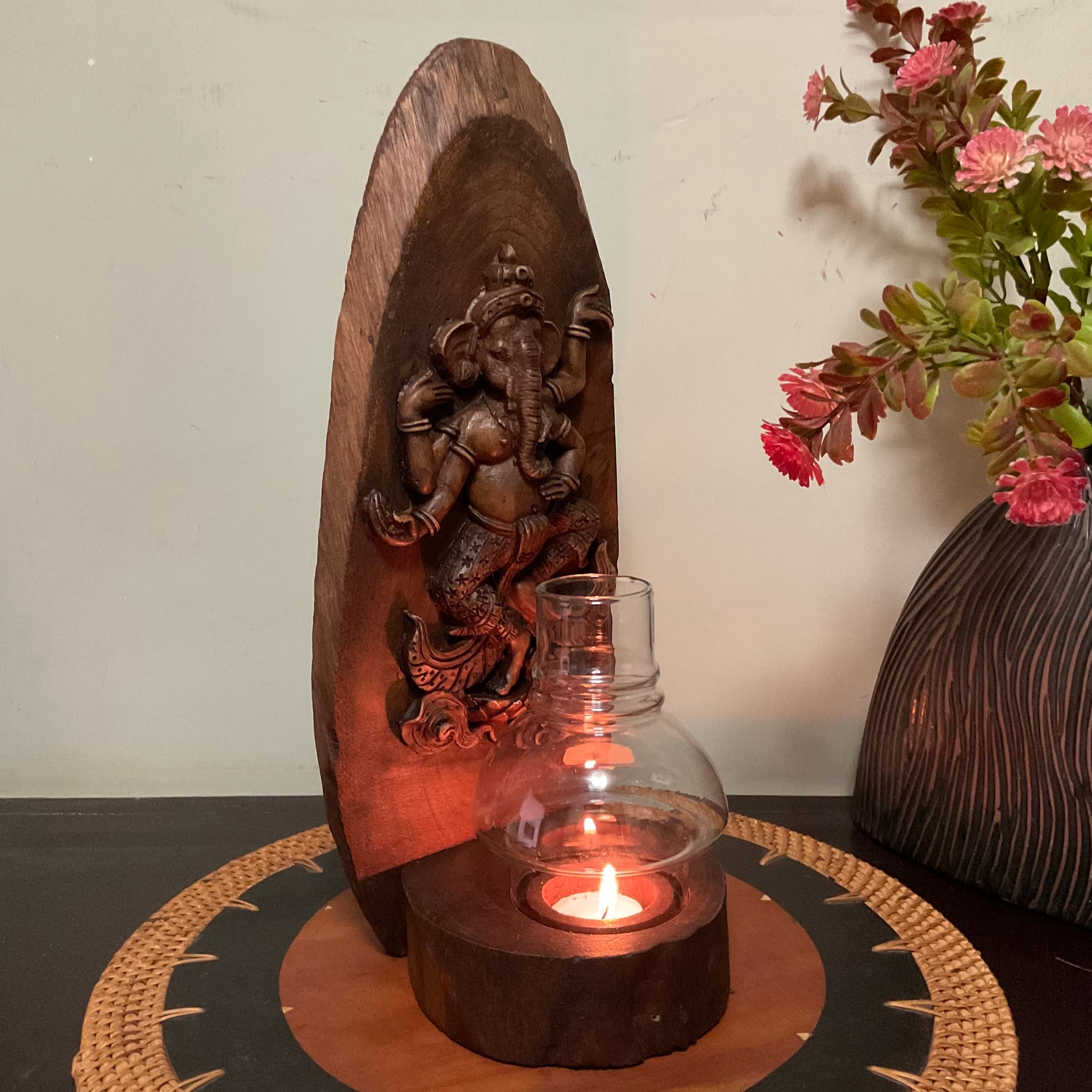 Wooden Ganesha Tea Light Traditional Wall Decor Crafts N Chisel