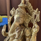 21 Inches Lord Ganesh Brass Idol - Handcrafted Ganesha Statue for Home Decor - Housewarming Gift - Crafts N Chisel - Indian Home Decor USA