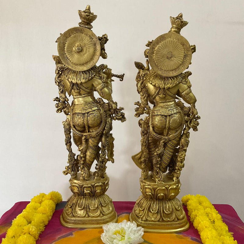 30 Inches Brass Idol of Radha Krishna - Handmade Decorative Figurines - Crafts N Chisel - Indian Home Decor USA