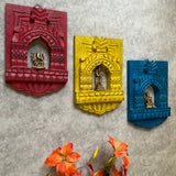 Wooden Jharoka Frame With Brass Idols Wall Hanging Entryway Decor (Set of 6) - Crafts N Chisel - Indian Home Decor USA