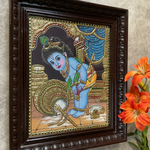 Baby Krishna 3D Tanjore Painting - Traditional Wall Art - Crafts N Chisel - Indian Home Decor USA