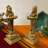 8 Inch Deep Lakshmi - Handmade Brass lamp - Decorative - Crafts N Chisel - Indian Home Decor USA