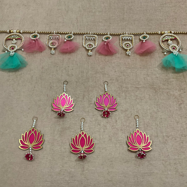 Bandhanwar With Lotus Hanging (Set of 6) Festive Decoration Wall Hanging - Crafts N Chisel - Indian Home Decor USA