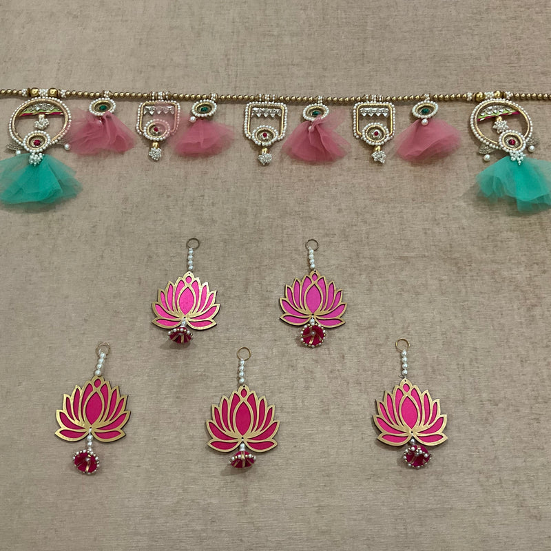Bandhanwar With Lotus Hanging (Set of 6) Festive Decoration Wall Hanging - Crafts N Chisel - Indian Home Decor USA