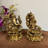 5 Inches Brass Lakshmi Ganesh Statue - Pooja Idol for Home - Festive Decor - Crafts N Chisel - Indian Home Decor USA