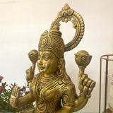 14 Inch Goddess Lakshmi Brass Idol - Goddess of Fortune, Wealth, Prosperity - Pooja Statue - Crafts N Chisel - Indian Home Decor USA