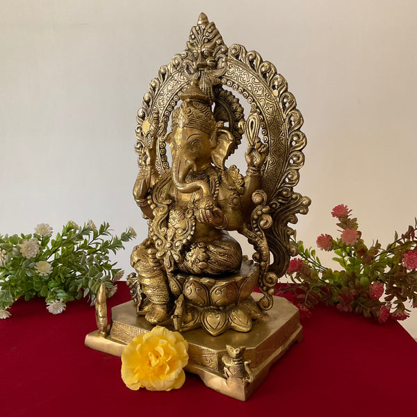 17.5 Inches Lord Ganesh Brass Idol - handcrafted Ganpati Decorative Statue for Home Decor - Housewarming Gift - Crafts N Chisel - Indian Home Decor USA