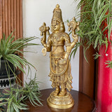 24 inches Lord Balaji Brass Idol - Tirupati Statue - Decorative Murti Home Decor - Crafts N Chisel - Indian Home Decor USA