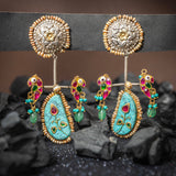 Twin Parrot Turquoise Sterling Silver Earring - Crafts N Chisel - Indian Home Decor USA