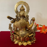12 Inch Goddess Saraswati Brass Idol, Pooja Statue - Crafts N Chisel - Indian Home Decor USA