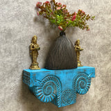 Distressed Wooded Blue Platform With Deep Lakshmi Wall Hanging - Decorative Wall decor (Set of 3) - Crafts N Chisel - Indian Home Decor USA