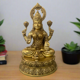 14 Inch Goddess Lakshmi Brass Idol - Goddess of Fortune, Wealth, Prosperity - Pooja Statue - Crafts N Chisel - Indian Home Decor USA