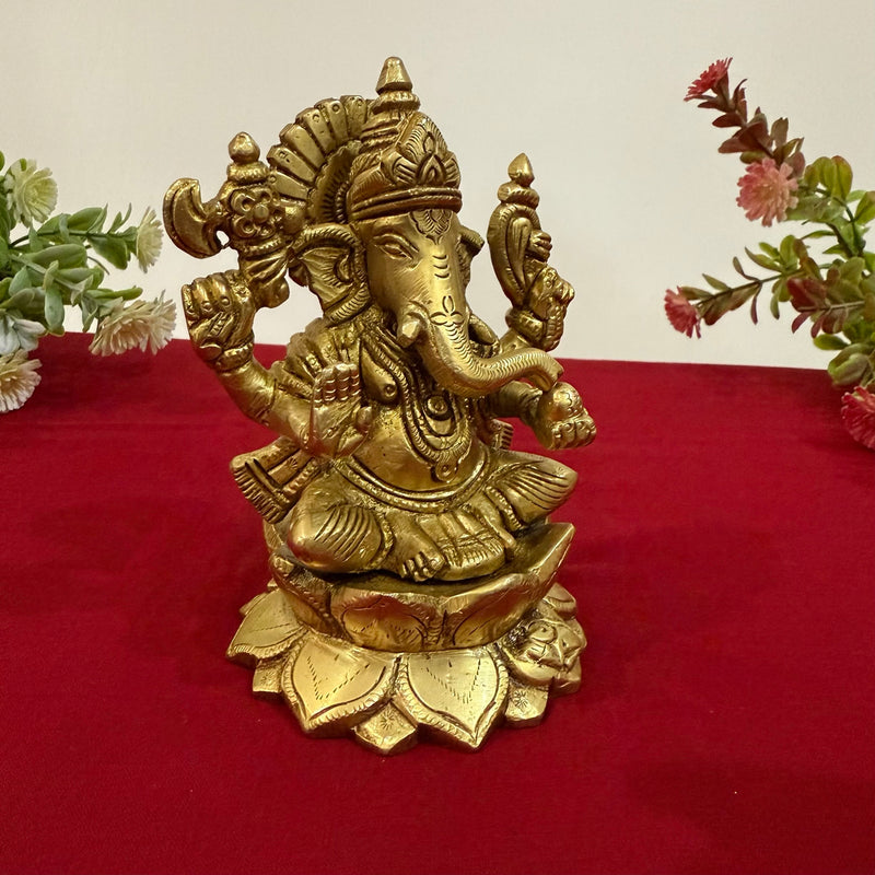 5 Inches Brass Lakshmi Ganesh Statue - Pooja Idol for Home - Festive Decor - Crafts N Chisel - Indian Home Decor USA
