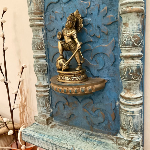 Brass Hanumanji With Distressed Wooded Frame Wall Hanging - Decorative Wall decor - Crafts N Chisel - Indian Home Decor USA