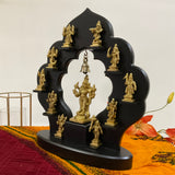 Lord Vishnu Dashavatar Brass Idol With Wooden Frame - Traditional Wall Hanging - Crafts N Chisel - Indian Home Decor USA