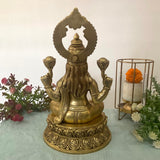 14 Inch Goddess Lakshmi Brass Idol - Goddess of Fortune, Wealth, Prosperity - Pooja Statue - Crafts N Chisel - Indian Home Decor USA