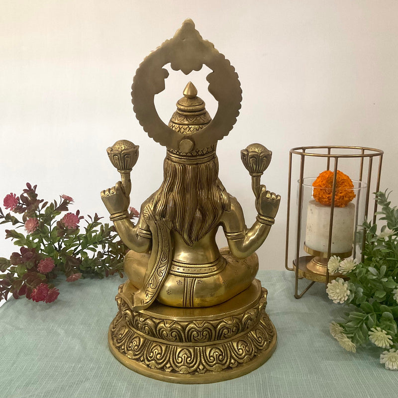 14 Inch Goddess Lakshmi Brass Idol - Goddess of Fortune, Wealth, Prosperity - Pooja Statue - Crafts N Chisel - Indian Home Decor USA