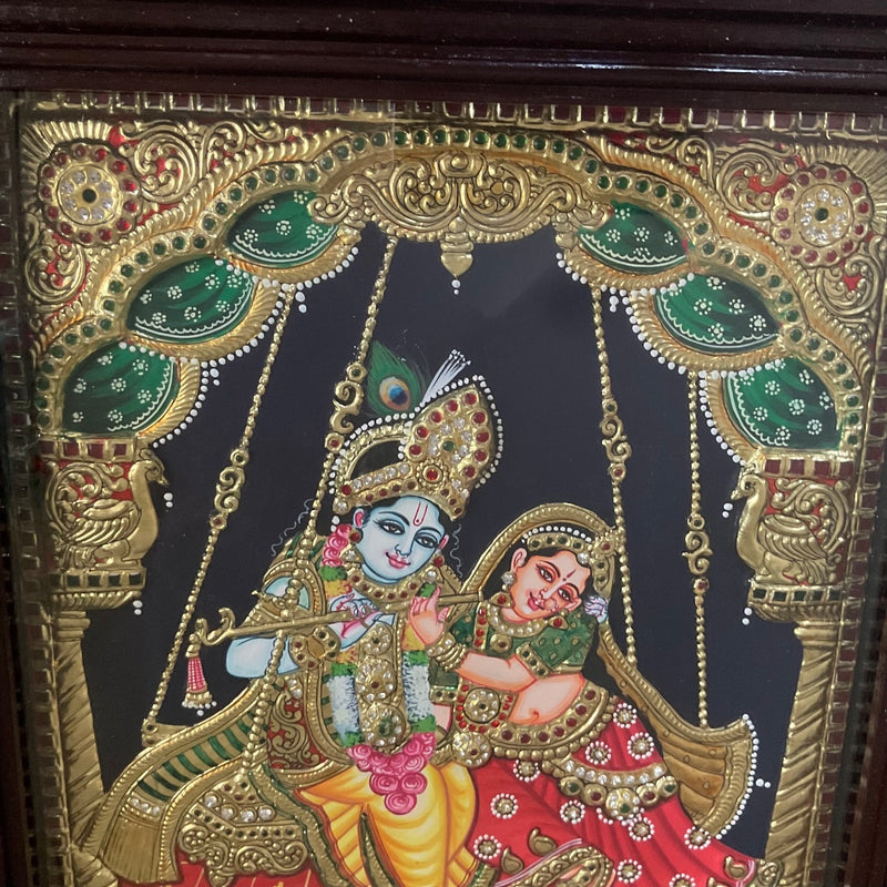 Radha Krishna 3D Tanjore Painting - Traditional Wall Art - Crafts N Chisel - Indian Home Decor USA