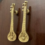 Brass Veena Door Handle (Set of 2) - Home Decor - Crafts N Chisel - Indian Home Decor USA