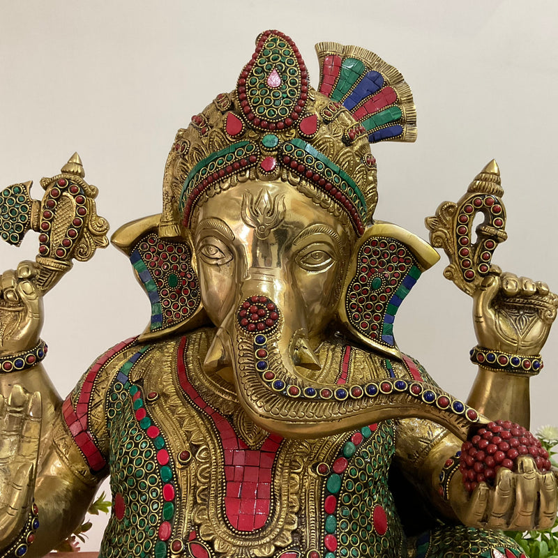 Big Ganesha Statue of Home Entrance Decor Idol - Brass Stonework Murti - Crafts N Chisel - Indian Home Decor USA