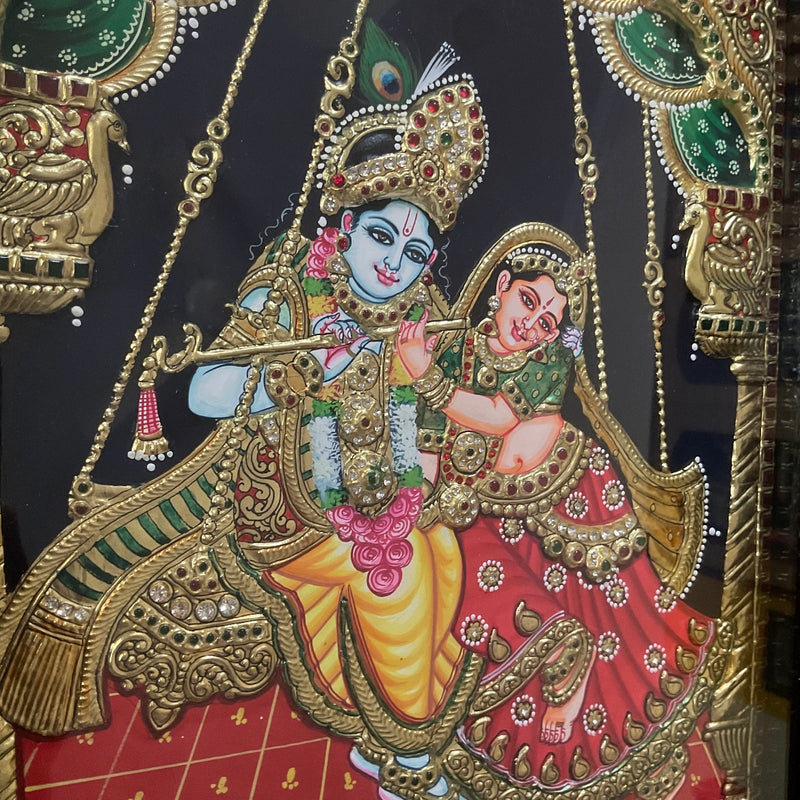 Radha Krishna 3D Tanjore Painting - Traditional Wall Art - Crafts N Chisel - Indian Home Decor USA