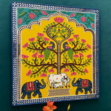 Cow Calf Elephant Tree of Life Lippan Wall Hanging - Clay Mirror Wall Decor - Crafts N Chisel - Indian Home Decor USA