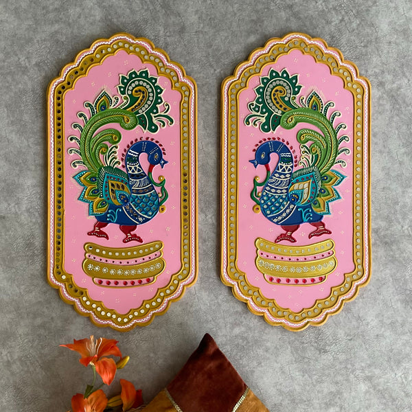 Annapakshi Lippan Wall Hanging (Set of 2) - Clay Mirror Wall Decor - Crafts N Chisel - Indian Home Decor USA