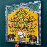 Cow Calf Elephant Tree of Life Lippan Wall Hanging - Clay Mirror Wall Decor - Crafts N Chisel - Indian Home Decor USA