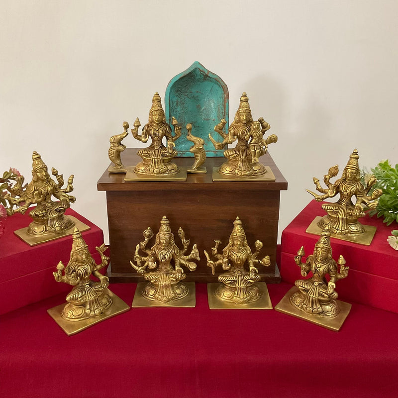 5 Inches Ashtalakshmi Brass Idol - Decorative Figurine - Crafts N Chisel - Indian Home Decor USA
