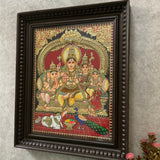 21 Inches Shiv Parivar 3D Embossing Tanjore Painting - Traditional Wall Art - Crafts N Chisel - Indian Home Decor USA