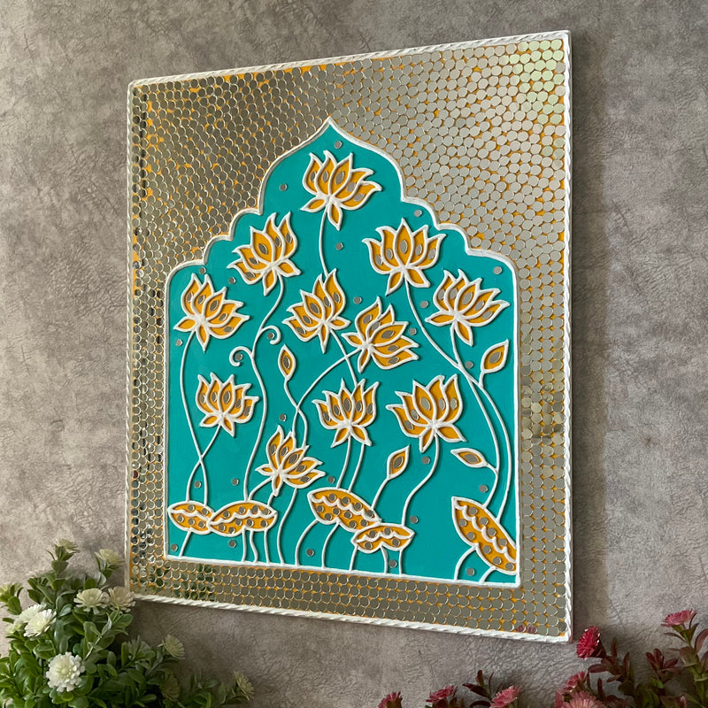 18 Inch Lotus Pichwai Lippan Wall Hanging - Clay Mirror Wall Decor - Crafts N Chisel - Indian Home Decor USA