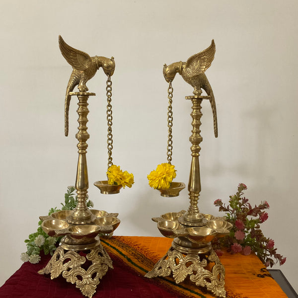 20 Inch Brass Annapakshi Hanging Diya Lamp (Set of 2) For Pooja Room Decor - Crafts N Chisel - Indian Home Decor USA