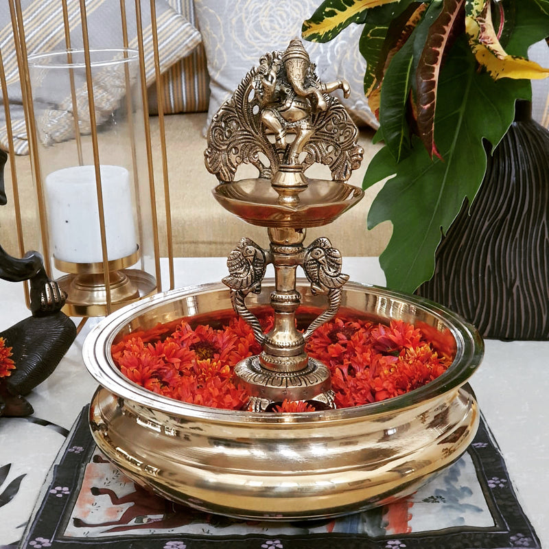 Ganesha Diya and Urli Set - Festive Indian Decor - Crafts N Chisel - Indian Home Decor USA