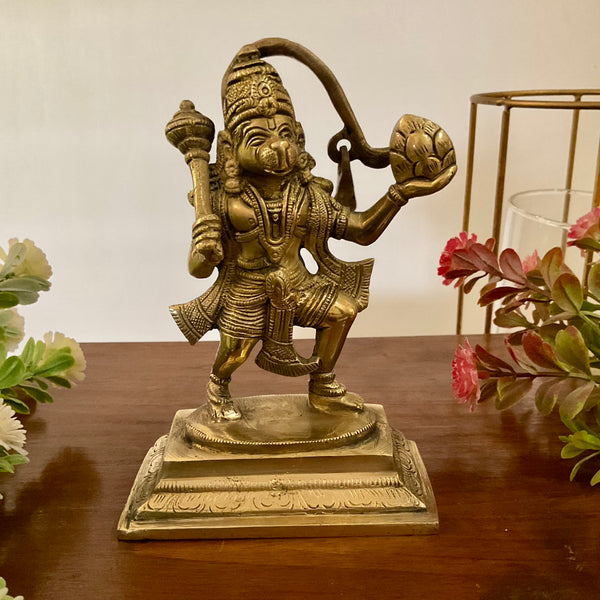 6 Inch Sankat Mochan Hanumanji Brass Idol - Crafts N Chisel - Indian Home Decor USA