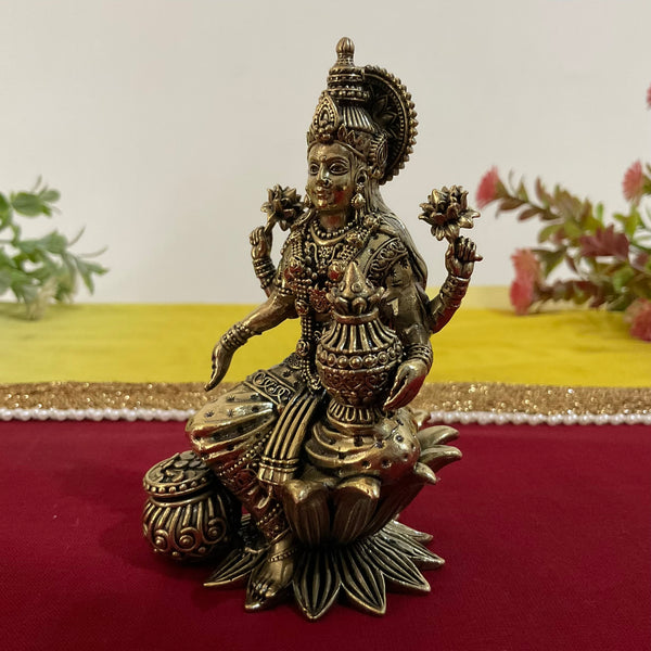 4 Inch Goddess Lakshmi Brass Idol - Pooja Statue Light Weight Home Decor - Crafts N Chisel - Indian Home Decor USA