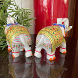 Handcrafted 5 Inches Marble Elephant (Set of 2) - Meenakari Stone Art - Table Animal Decor - Crafts N Chisel - Indian Home Decor USA