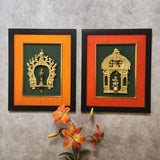 Framed Brass Prabhavali (Set of 2) - Lord Krishna And Deep Lakshmi - Ethnic Wall Decor - Crafts N Chisel - Indian Home Decor USA