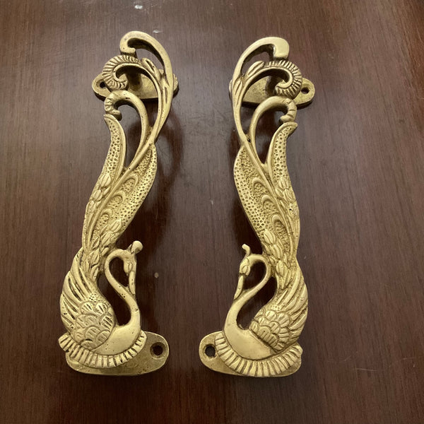 Brass Peacock Door Handle (Set of 2) - Home Decor - Crafts N Chisel - Indian Home Decor USA