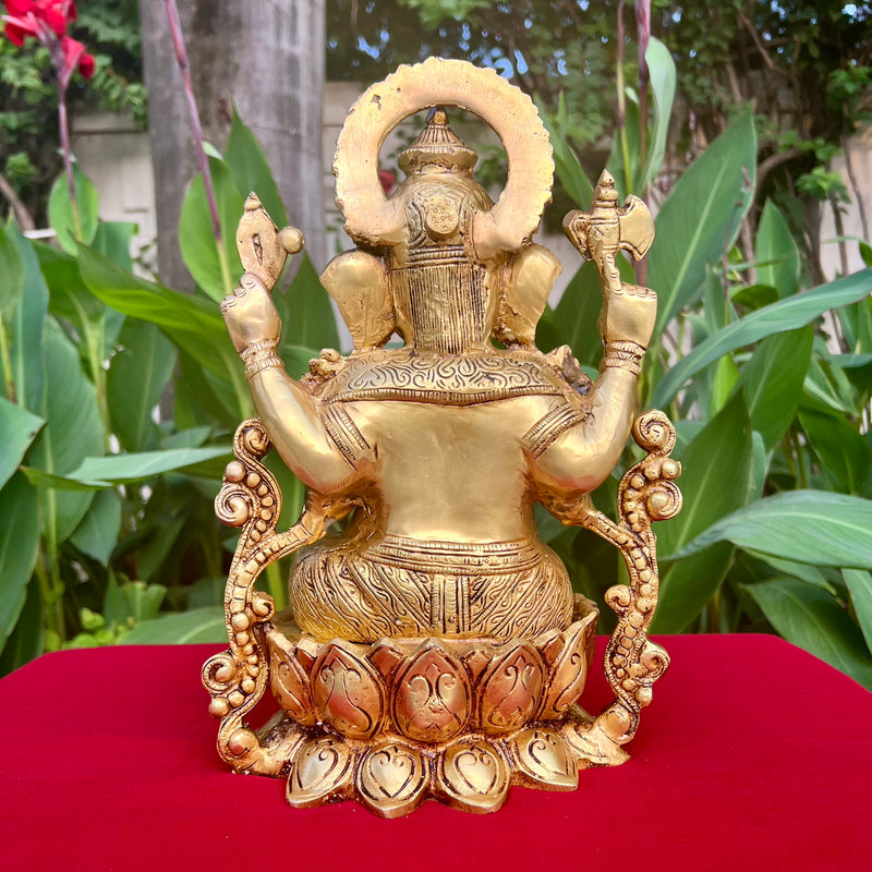 12 Inches Lord Ganesh Brass Idol - Ganpati Decorative Statue for Home Decor - Crafts N Chisel - Indian Home Decor USA