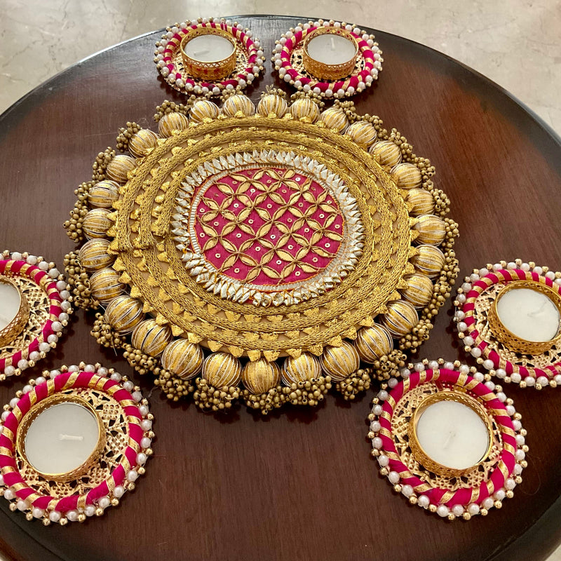 Shubh Labh, Lotus Hanging With Tea Light holder And Plate (Set of 15) Festive Decoration - Crafts N Chisel - Indian Home Decor USA