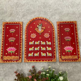 Shrinathji Jharoka Lotus Pichwai Wall Hanging (Set of 3) - Crafts N Chisel - Indian Home Decor USA
