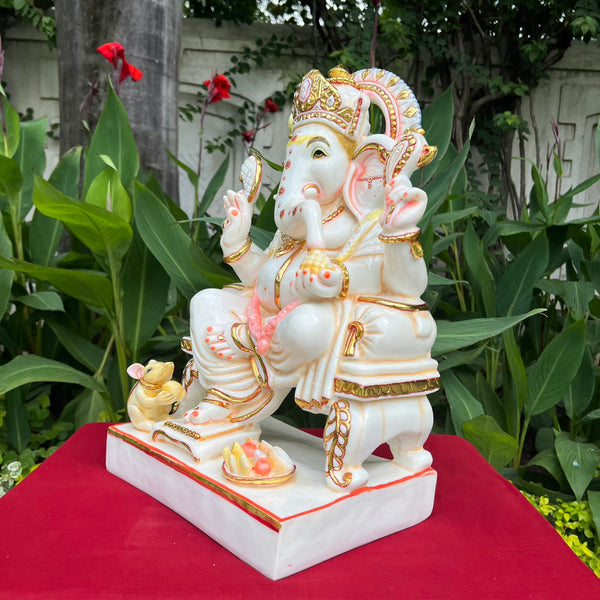 17.5 Inch Ganesha Idol For Home, Marble Dust Resin Hindu God Statue - Crafts N Chisel - Indian Home Decor USA