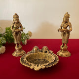 Deep Lakshmi And Lakshmi Ganesh Pooja Diya - Festive Gift - Crafts N Chisel - Indian Home Decor USA