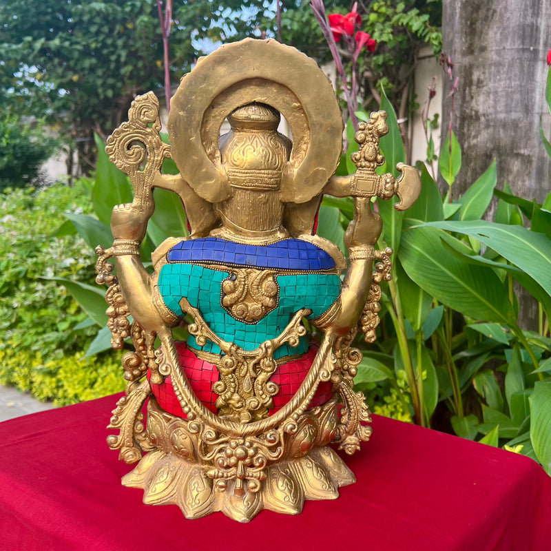 16 Inches Lord Ganesh Brass Idol Stonework - handcrafted Ganpati Decorative Statue for Home Decor - Housewarming Gift - Crafts N Chisel - Indian Home Decor USA