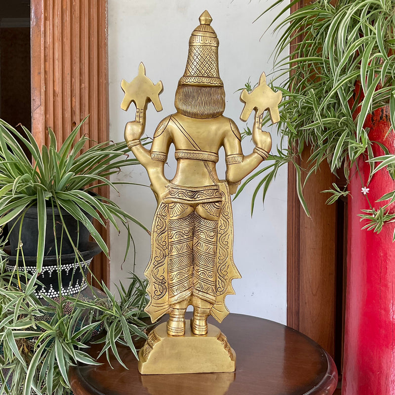 24 inches Lord Balaji Brass Idol - Tirupati Statue - Decorative Murti Home Decor - Crafts N Chisel - Indian Home Decor USA